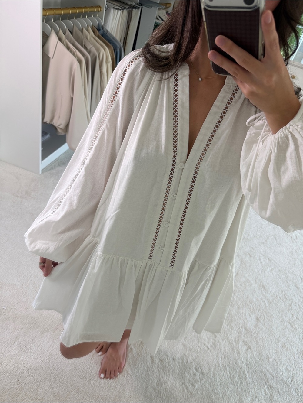 Petal & Pup White Boho V-Neck Tiered Mini Dress - Picture 4 of 5